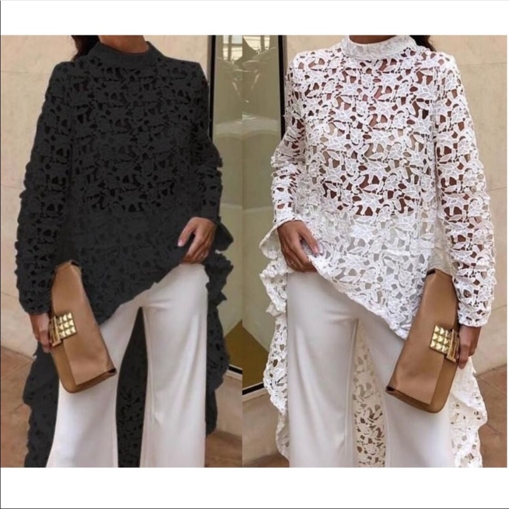 Fabulous Black Crochet Dip Hem Dress